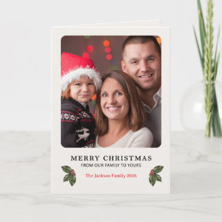 Cartão De Festividades Quadro de Foto da Família Holly Feliz Natal