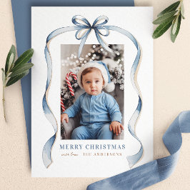 Cartão De Festividades Quadro de Foto de Natal com Fita Ondulada e Laço