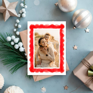 Cartão De Festividades quadro de foto de natal retrô vermelho moderno e o