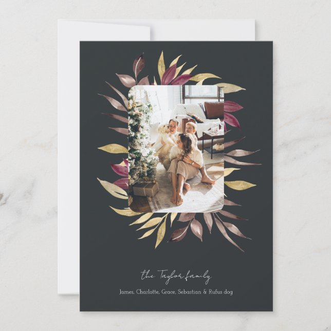 Cartão De Festividades Quadro de Fotografia da Folhagem de inverno, impre (Frente)