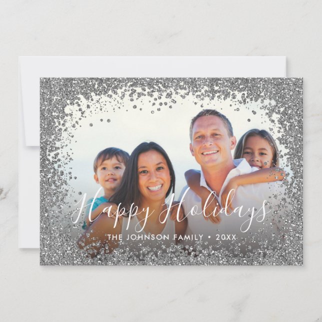 Cartão De Festividades Quadro de Fotografias com Glitter Silver (Frente)