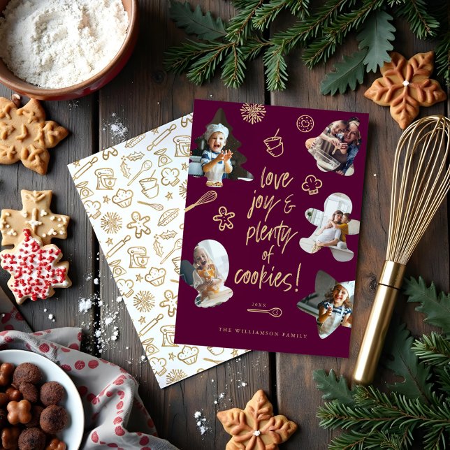 Cartão De Festividades Quadro de Fotografias da Família Cookie Cutter de  (Christmas Baking Cookie Cutter Family Photo Frame Holiday Card)