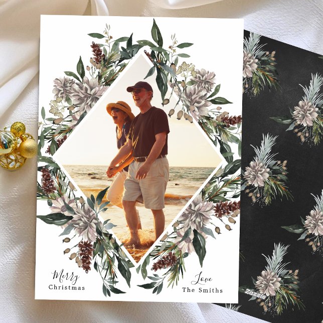 Cartão De Festividades Quadro de Fotografias de Natal Elegante Branco (Criador carregado)