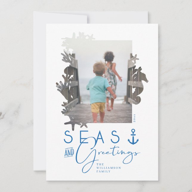 Cartão De Festividades Quadro de Fotografias do Oceano Azul Náutico e Sau (Frente)