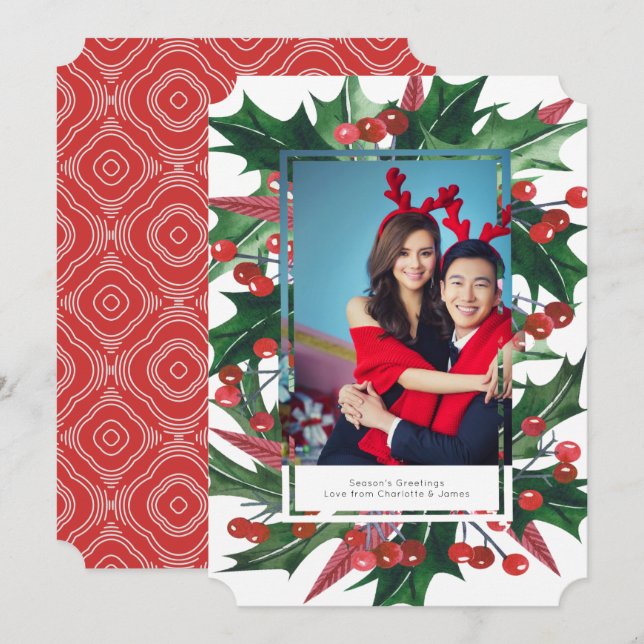 Cartão De Festividades Quadro de Fotografias Holly de Feriado Personaliza (Frente/Verso)