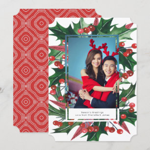 Cartão De Festividades Quadro de Fotografias Holly de Feriado Personaliza