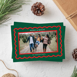 Cartão De Festividades Quadro de Fotografias Simples Verde e Vermelho