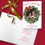 Cartão De Festividades Quadro de Fotografias Whimsical Christmas Wreath<br><div class="desc">Este cartão de férias divertido apresenta uma coroa verde festiva que é na verdade um quadro onde você pode carregar sua própria foto. A legenda diz: Feliz Natal e há espaço abaixo para seu nome e o ano. Dentro é espaço para uma breve saudação e sua assinatura. design brilhante. Um...</div>