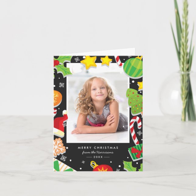 Cartão De Festividades Quadro de Fotos de Natal Feliz Holly Berry (Frente)