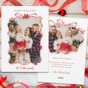 Cartão De Festividades Quadro de Fotos de Natal Vermelho Desenhado à Mão