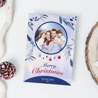 Cartão De Festividades Quadro de Fotos Floral Azul do Marinho Botânico | 