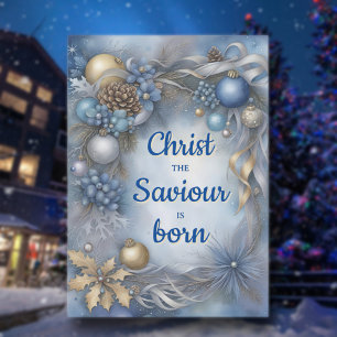 Cartão De Festividades Quadro de inverno Blue Silver Isaiah Verse Christi