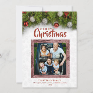 Cartão De Festividades Quadro de Madeira Foto Feliz Natal Galho de Pinhei