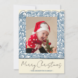 Cartão De Festividades Quadro de Ondas Azul Praia Um Foto Natal