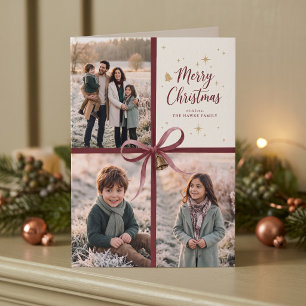 Cartão De Festividades Quadro de Presente com Fita de Natal Bordô