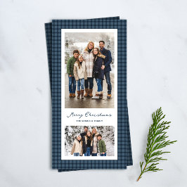 Cartão De Festividades Quadro de verificação azul com duas fotos Feliz Na