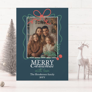 Cartão De Festividades Quadro desenhado à mão azul-teal com Feliz Natal