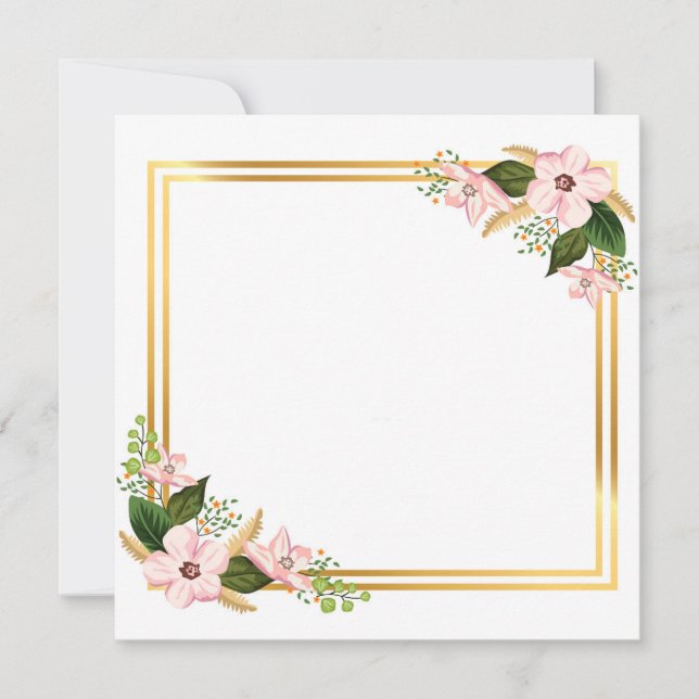 Cartão De Festividades Quadro do ouro com Flores nos Diagonais (Frente)