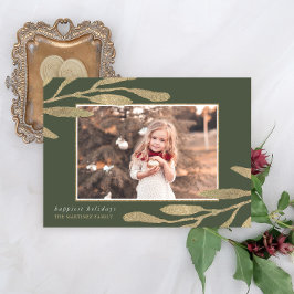 Cartão De Festividades Quadro Dourado Elegante com Foto de Folhas Botânic