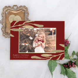 Cartão De Festividades Quadro Dourado Faux com Foto de Folhas Botânicas