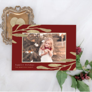 Cartão De Festividades Quadro Dourado Faux com Foto de Folhas Botânicas