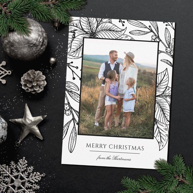 Cartão De Festividades Quadro Floral de Poinsettia bonito | Foto vertical (Criador carregado)