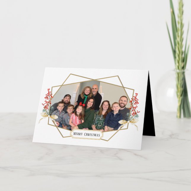 Cartão De Festividades Quadro Geométrico Dourado de Foto da Família Feliz (Frente)