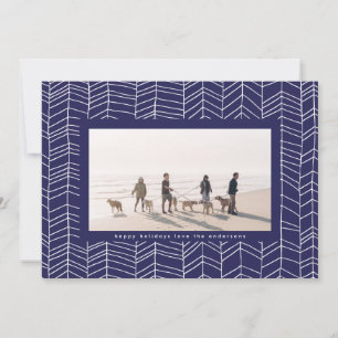 Cartão De Festividades Quadro Moderno de Natal Azul e Branco com Cana de