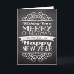 Cartão De Festividades Quadro que deseja lhe o Feliz Natal<br><div class="desc">… e um feliz ano novo! Fundo escuro das cinzas de ardósia com rotulação branca e elementos decorativos.</div>