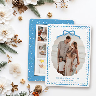 Cartão De Festividades Quadros de Doodle Azul Céu & Laço para 4 Fotos de