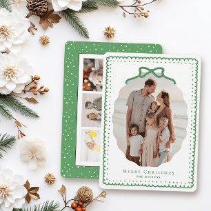 Cartão De Festividades Quadros & Laço Verde para Foto de Natal