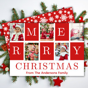 Cartão De Festividades Quantas Fotos Feliz Natal Vermelho e Branco Cinco