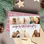 Cartão De Festividades Quantos Invernos Quentes | Colagem de Fotografias<br><div class="desc">Nosso design de cartão festivo e elegante é a maneira perfeita de mostrar seis fotos de sua família favorita. Design apresenta "Warm Winter Wish" (Desejos quentes de inverno) em tipografia de burgundy plum escrita à mão sobre fundo branco. Personalize com seus nomes e o ano para uma saudação de Natal...</div>