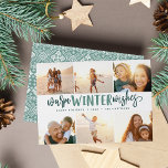 Cartão De Festividades Quantos Invernos Quentes | Colagem de Fotografias<br><div class="desc">Nosso design de cartão festivo e elegante é a maneira perfeita de mostrar seis fotos de sua família favorita. Design apresenta "Warm Winter Wish" (Desejos quentes de inverno) em tipografia verde escrita à mão sobre fundo branco. Personalize com seus nomes e o ano para uma saudação de Natal personalizada.</div>