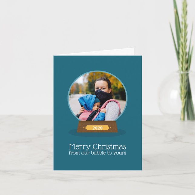Cartão De Festividades Quarantine Bubble Foto de Natal Merry (Frente)