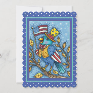Cartão De Festividades QUARTO DE JULHO BLUEBIRD TWEET, AMERICAN FLAG Flat