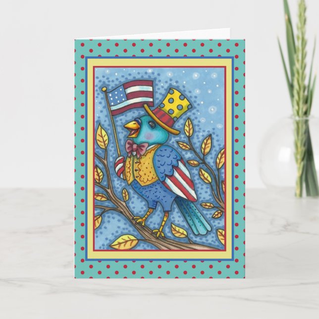 Cartão De Festividades QUARTO DE JULHO BLUEBIRD TWEET, Vazio DE BANDEIRA  (Frente)