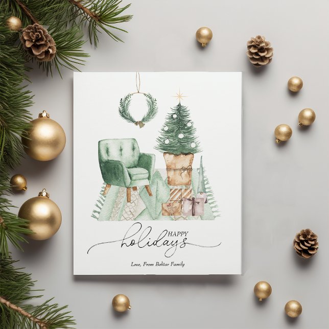 Cartão De Festividades Quarto Simples Verde Natal Aconchegante (Criador carregado)