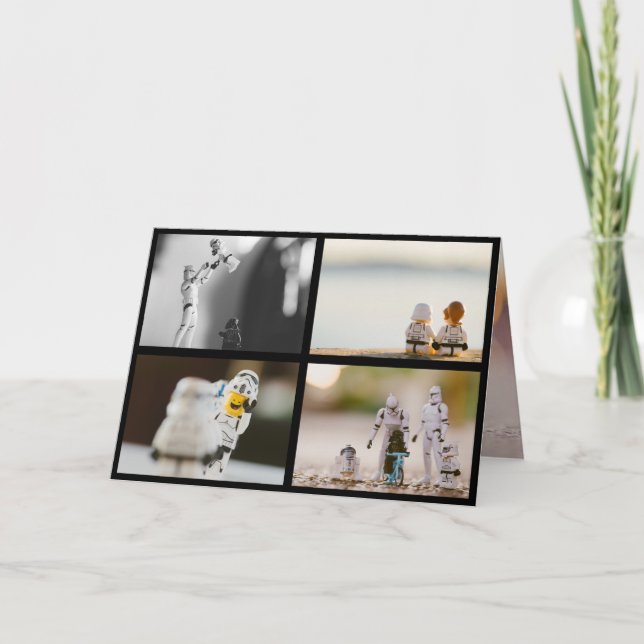 Cartão De Festividades Quatro fotos na fronteira negra da família natalíc (Frente)