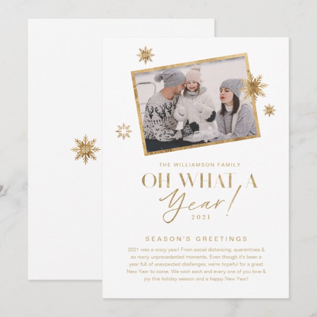 Cartão De Festividades Que Ano! Ano em Revisão White 1 Dourada Foto (Frente/Verso)