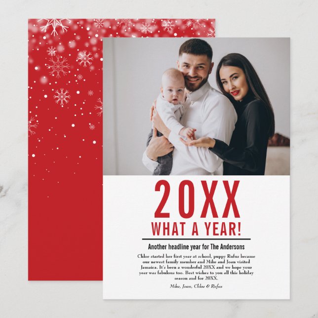 Cartão De Festividades Que Ano De Notícias Da Família Em Revisão (Frente/Verso)