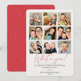 Cartão De Festividades Que Colagem de Fotos Vermelha de Ano