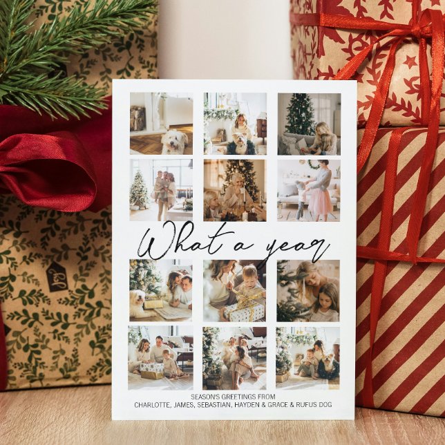 Cartão De Festividades Que Foto de Natal de Ano Personalizada (What a Year Photo Christmas Personalized Holiday Card by Ricaso. Add 9 photographs and own message)