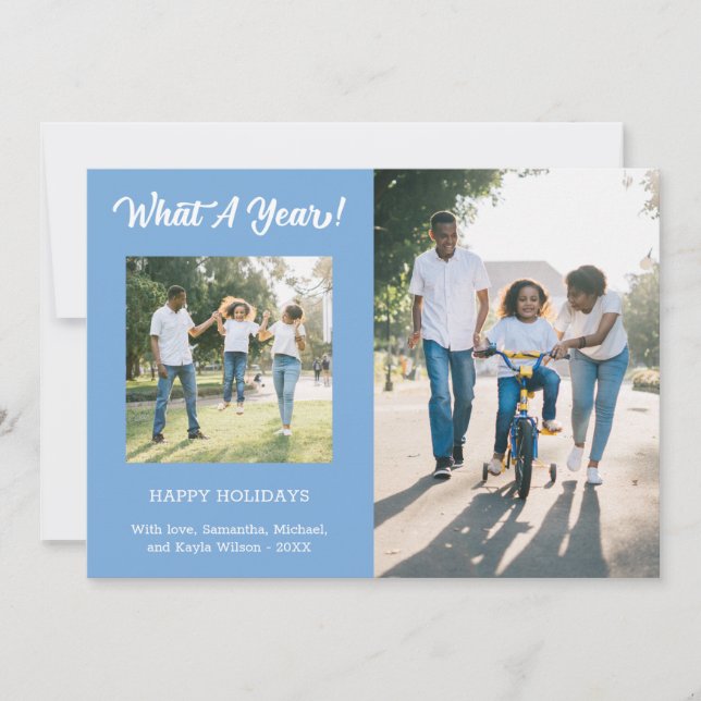 Cartão De Festividades Que Moderno 3 Fotografias de Ano Azul (Frente)