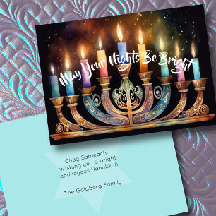 Cartão De Festividades Que Suas Noites Sejam Bela Vela Colorida Menorah