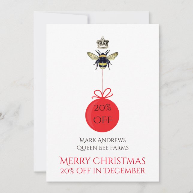Cartão De Festividades Queen Bee Crown Honey White Business Holiday Card (Frente)