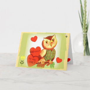 Cartão De Festividades Quem Você Ama? Placa de Namorados Retro Owl