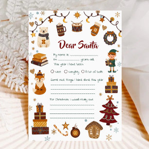 Cartão De Festividades Querida Carta ao Papai Noel Lista de Desejos das C