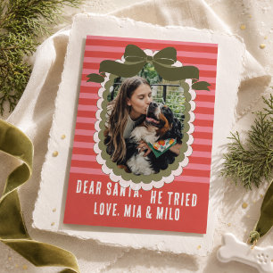 Cartão De Festividades Querido Papai Noel Ele Tentou Foto de Cachorro Eng