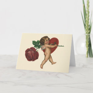 Cartão De Festividades Querubim do Dia dos Namorados Vintage e Rosa Vitor